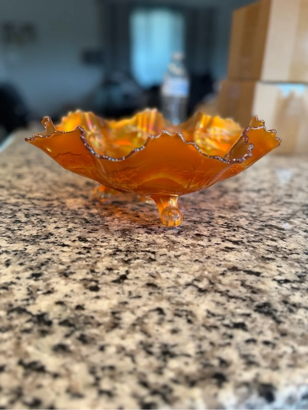 Vintage Fenton Marigold Carnival Glass Ruffled Bowl